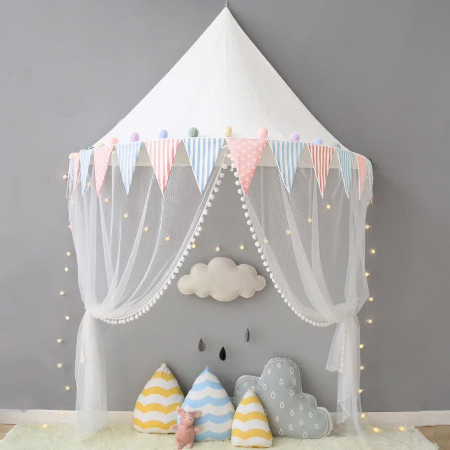 Children Play House Castle Kid Teepee Tents Cotton Foldable Tent Canopy Bed Curtain Baby Crib Netting Girls Boy Room Decoration