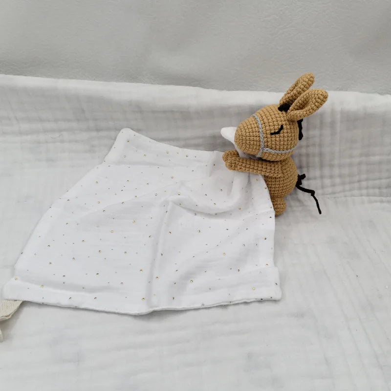 Baby Sleeping Toy Soother Towel Bib Animal Bear Cow Doll Infants Soft Comfort Bib Lovely Animal Baby Security Blanket with Noise