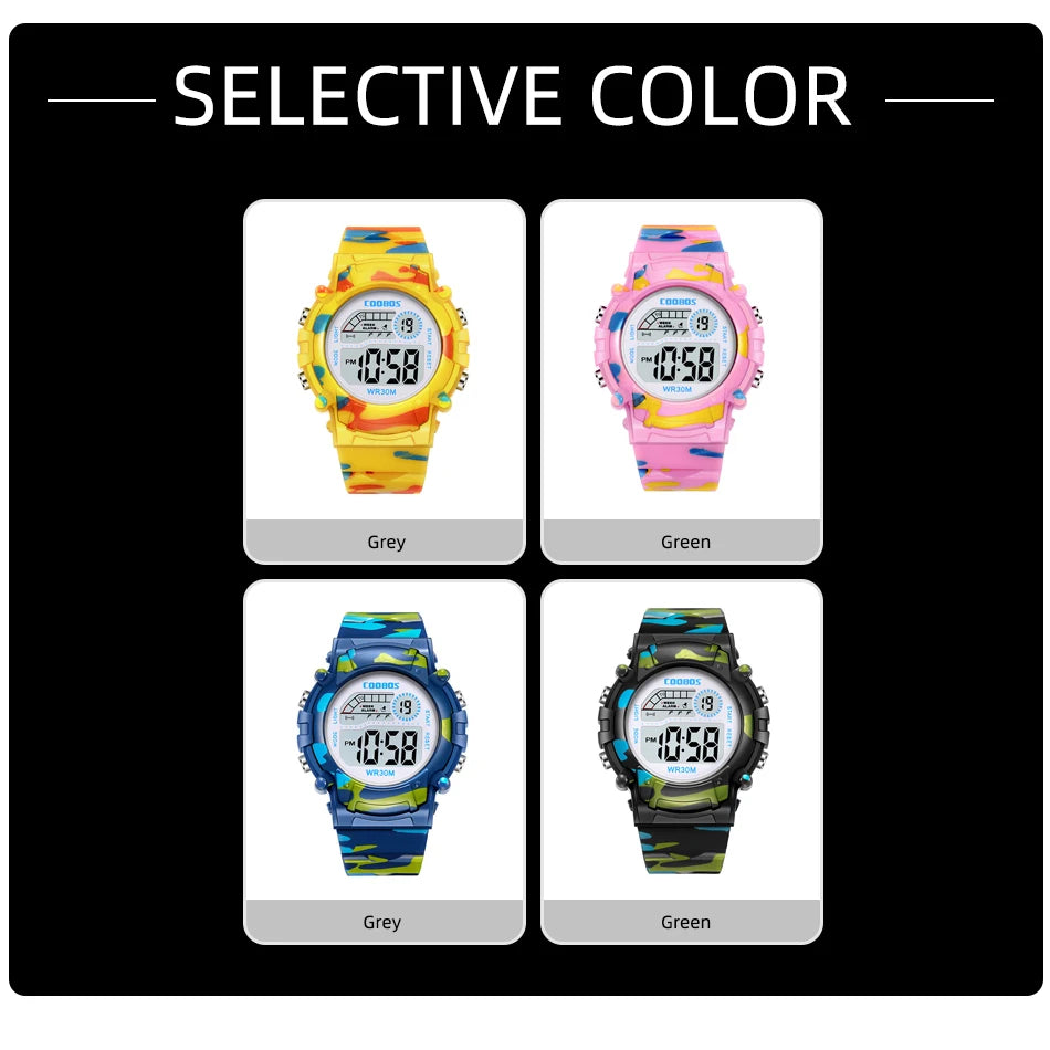 2023 New Boys Sports Military Kids Digital Watches Student Childrens Watch Fashion Luminous LED Alarm Camouflage Girls Clock