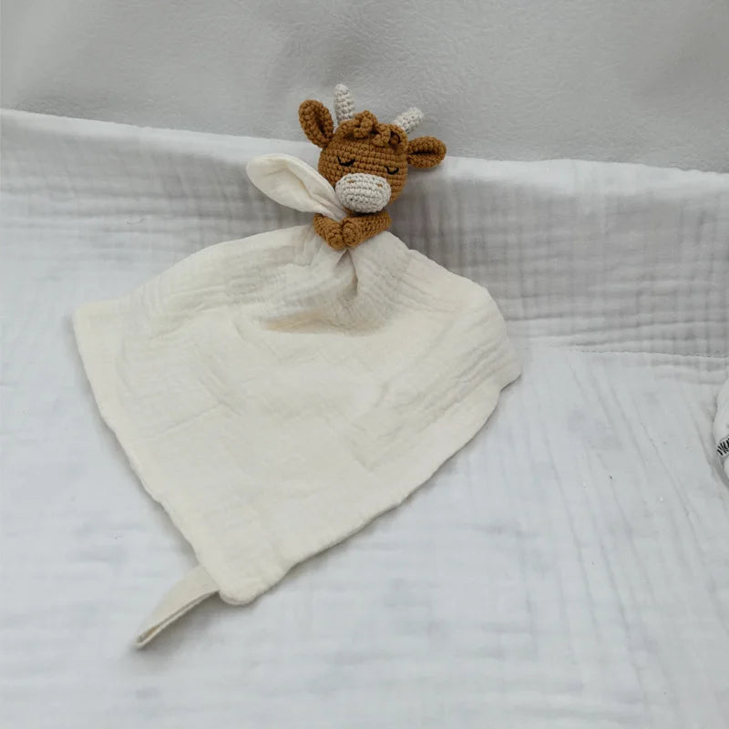 Baby Sleeping Toy Soother Towel Bib Animal Bear Cow Doll Infants Soft Comfort Bib Lovely Animal Baby Security Blanket with Noise