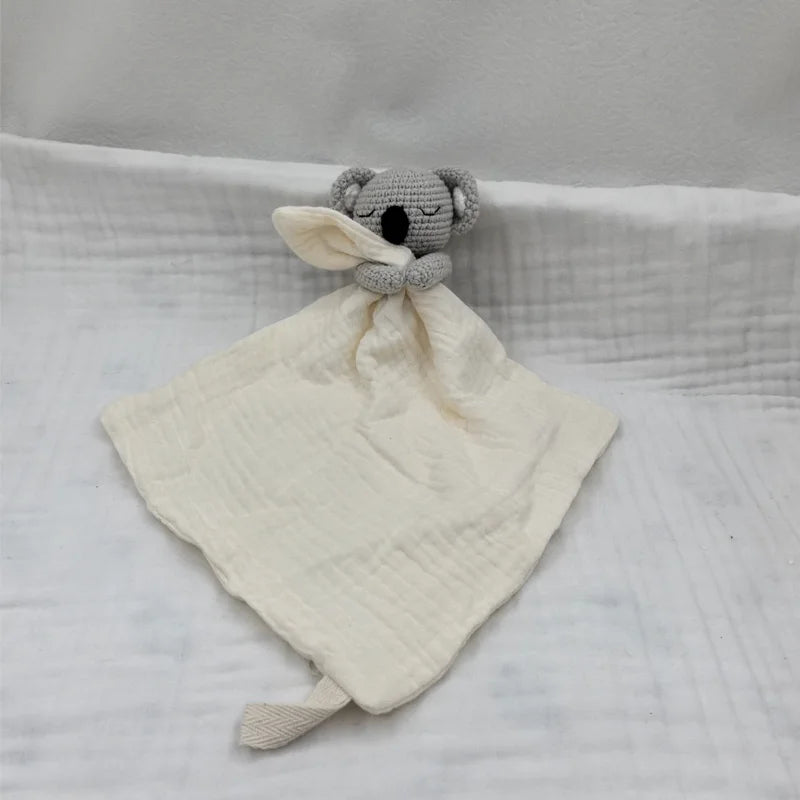 Baby Sleeping Toy Soother Towel Bib Animal Bear Cow Doll Infants Soft Comfort Bib Lovely Animal Baby Security Blanket with Noise