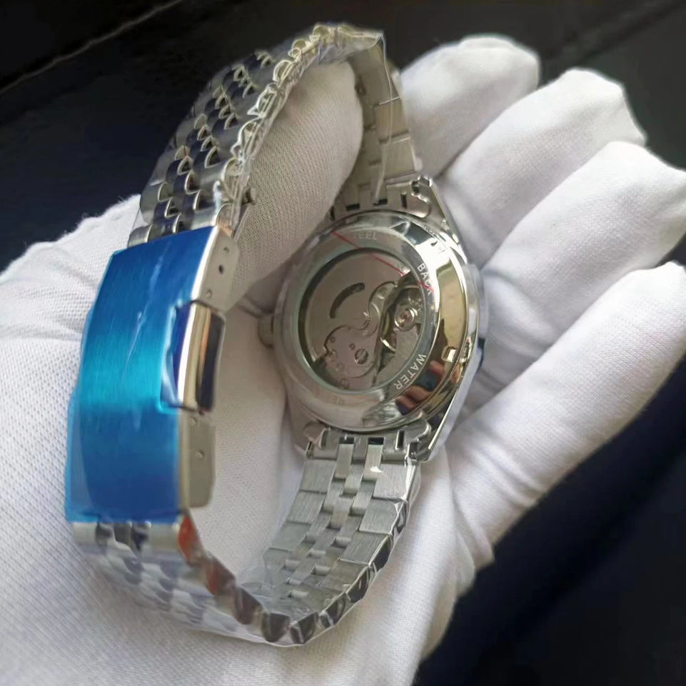 Baby Blue Arabic Watches Unisex Steel Watchband Mechanical Wristwatch Waterproof
