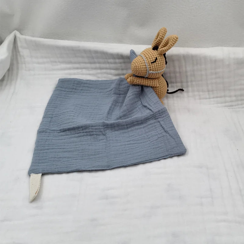 Baby Sleeping Toy Soother Towel Bib Animal Bear Cow Doll Infants Soft Comfort Bib Lovely Animal Baby Security Blanket with Noise