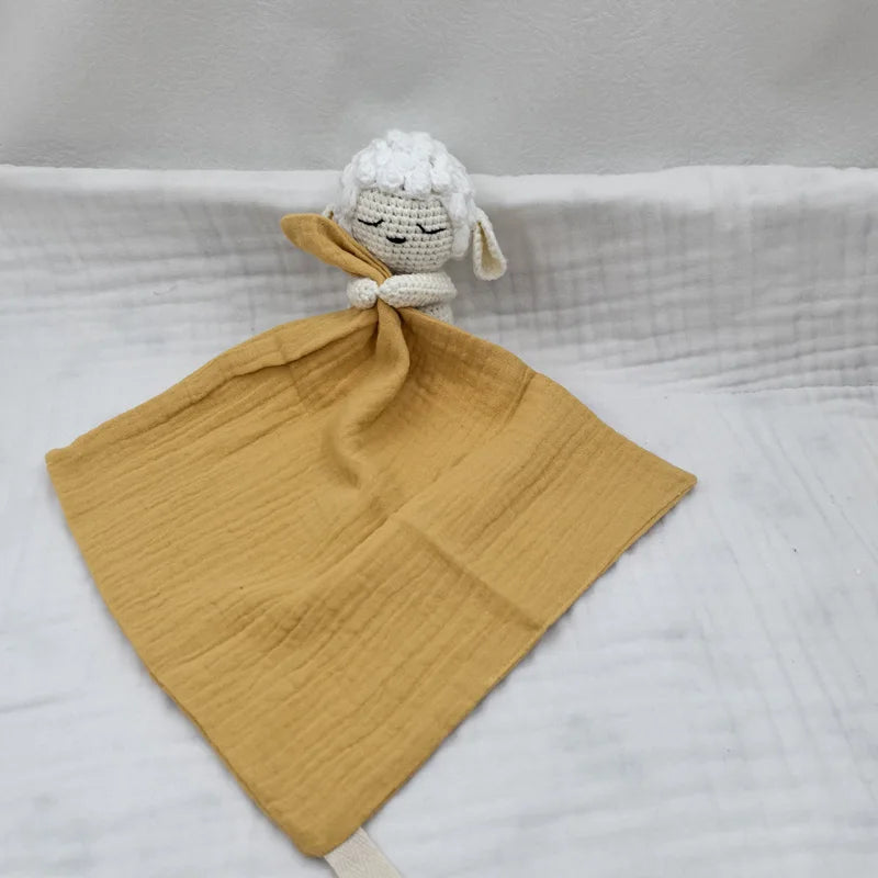 Baby Sleeping Toy Soother Towel Bib Animal Bear Cow Doll Infants Soft Comfort Bib Lovely Animal Baby Security Blanket with Noise