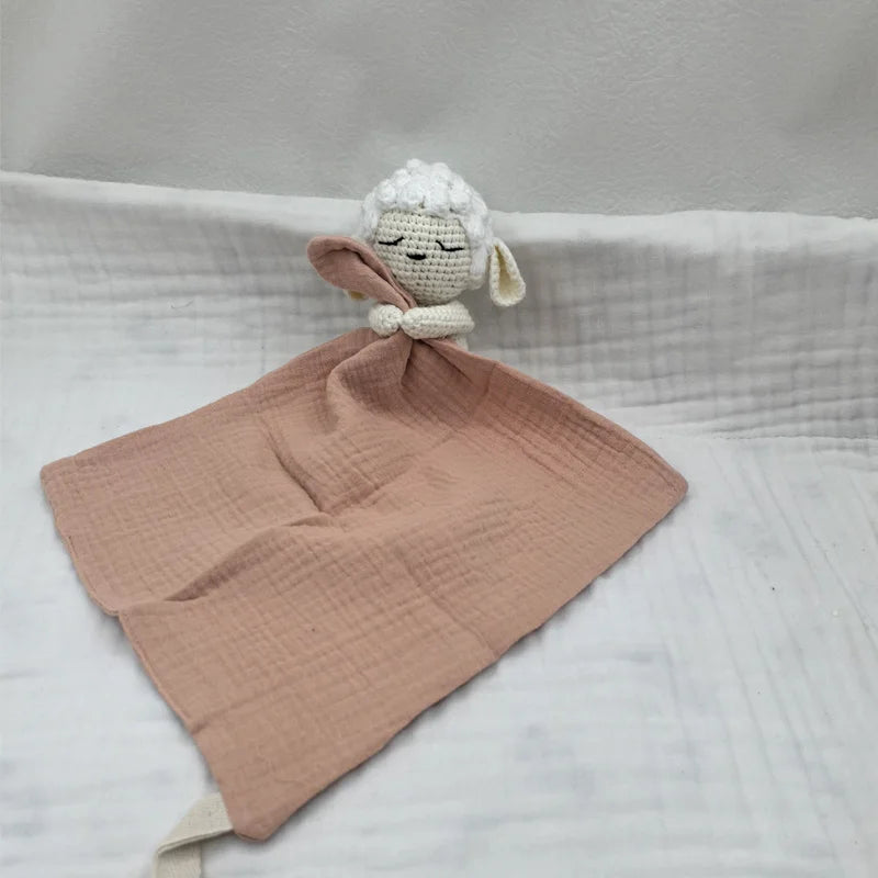Baby Sleeping Toy Soother Towel Bib Animal Bear Cow Doll Infants Soft Comfort Bib Lovely Animal Baby Security Blanket with Noise