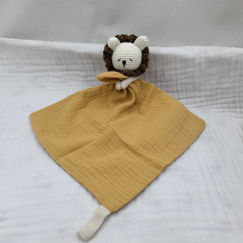 Baby Sleeping Toy Soother Towel Bib Animal Bear Cow Doll Infants Soft Comfort Bib Lovely Animal Baby Security Blanket with Noise