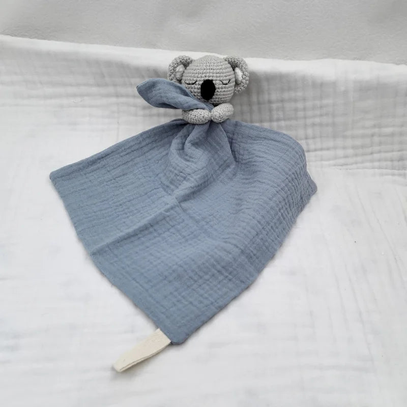 Baby Sleeping Toy Soother Towel Bib Animal Bear Cow Doll Infants Soft Comfort Bib Lovely Animal Baby Security Blanket with Noise
