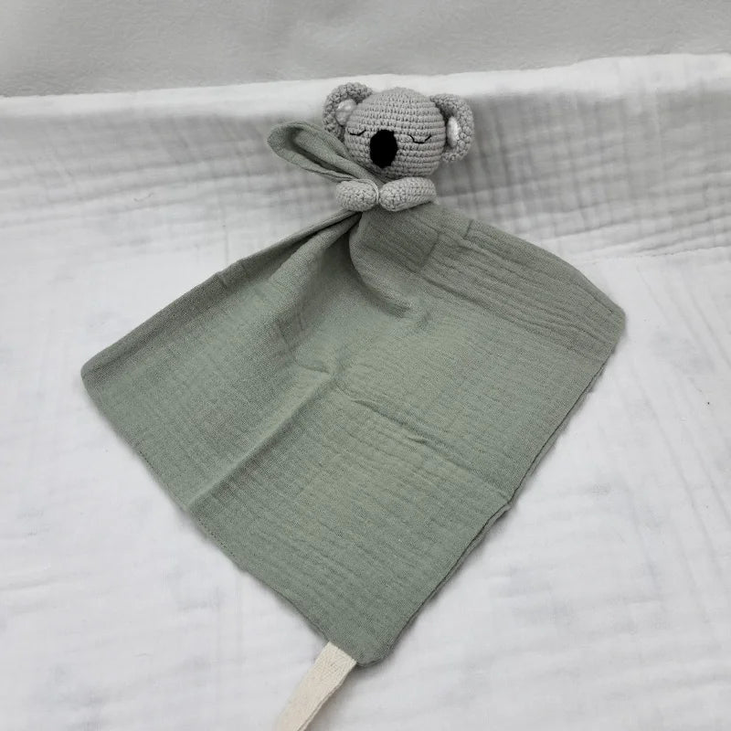 Baby Sleeping Toy Soother Towel Bib Animal Bear Cow Doll Infants Soft Comfort Bib Lovely Animal Baby Security Blanket with Noise