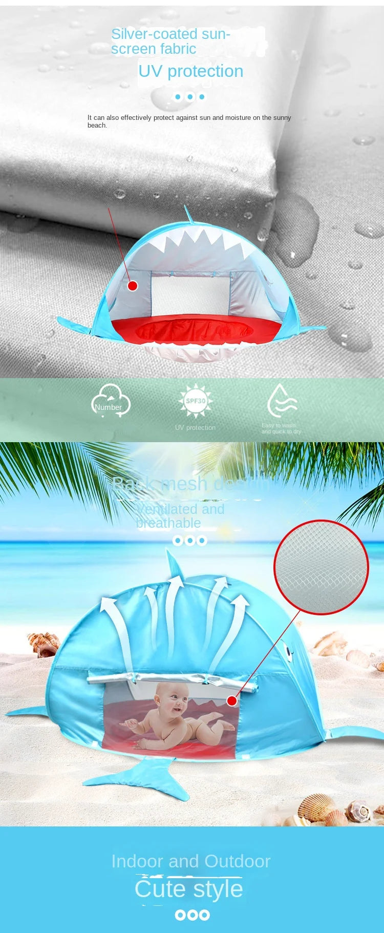 Portable Outdoor Baby Beach Tent with Pop Up Pool UV Sun Shelter  for Infant Child Water Play Toys Indoor House Tent Toys