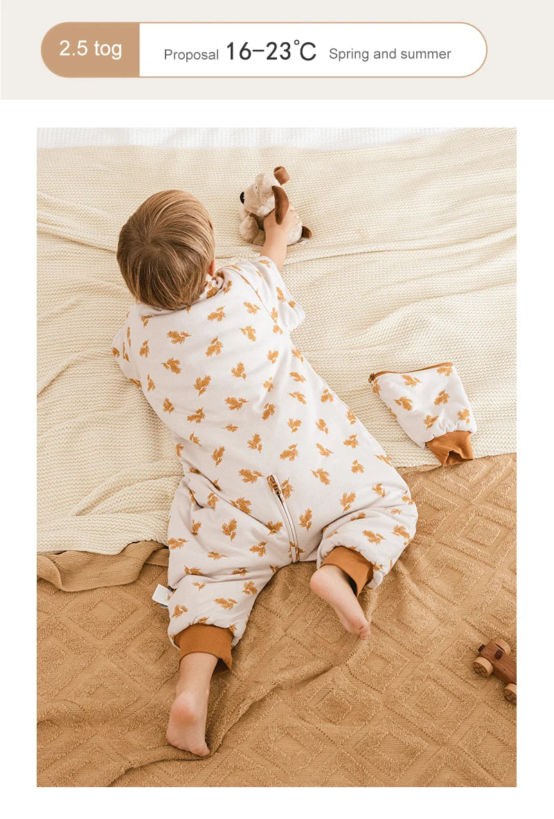 Sleeping Bag For Children 1-4 Years Neck Protection Warm Windproof 3 Zippers Design Removable Sleeves Baby Sleeping Bag 2.5Tog