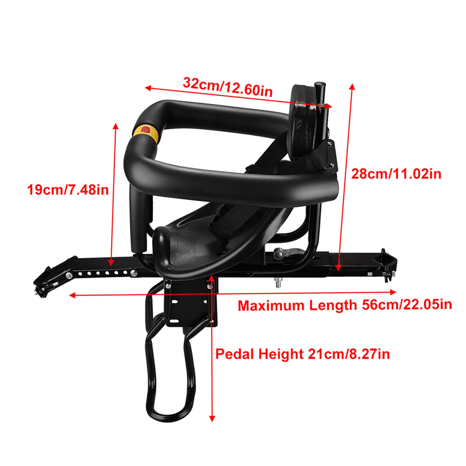 Safety Child Bicycle Seat Bike Front Baby Seat Kids Saddle with Foot Pedals Support Back Rest for MTB Road Bike