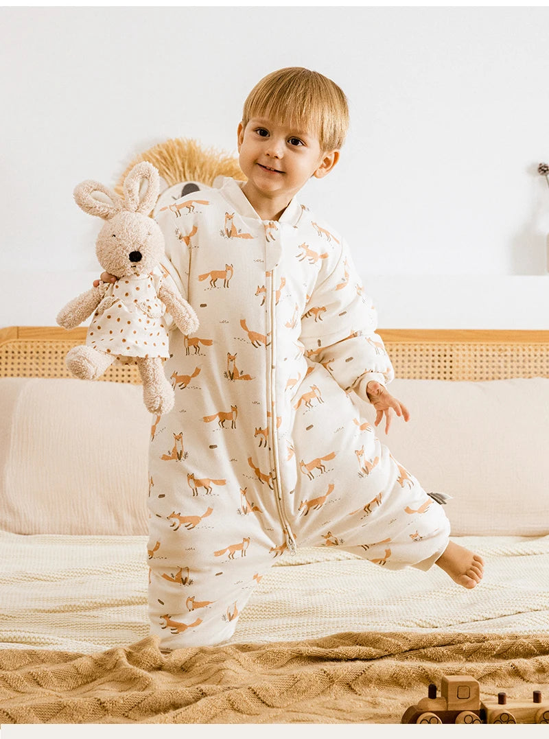 Sleeping Bag For Children 1-4 Years Neck Protection Warm Windproof 3 Zippers Design Removable Sleeves Baby Sleeping Bag 2.5Tog