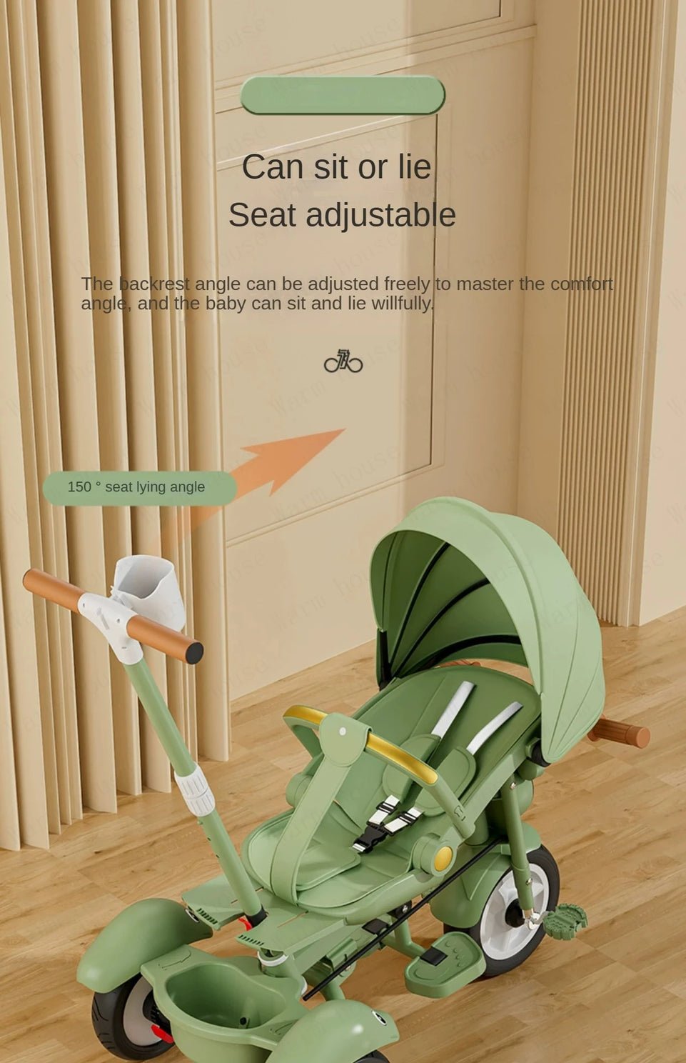 New Children's Tricycle,Reclining and Sitting Foldable Portable Stroller,1-6 Years Old Multifunctional Children's Bicycle