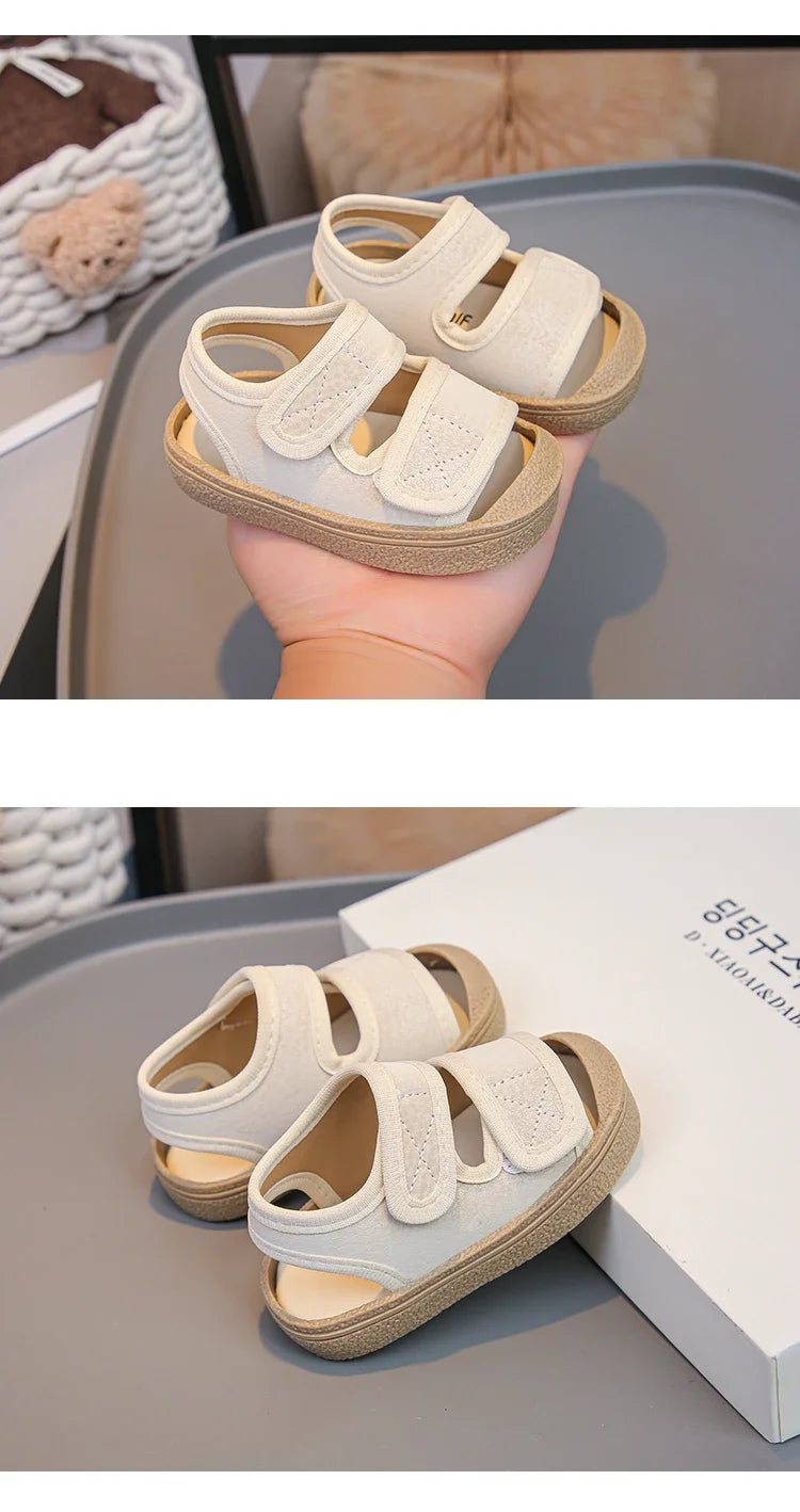 Baby Walking Shoes Toes Capped Soft Sole Boys Girls Casual Shoes Non-slip Retro 2025 Summer New Kids Beach Shoes Comfortable