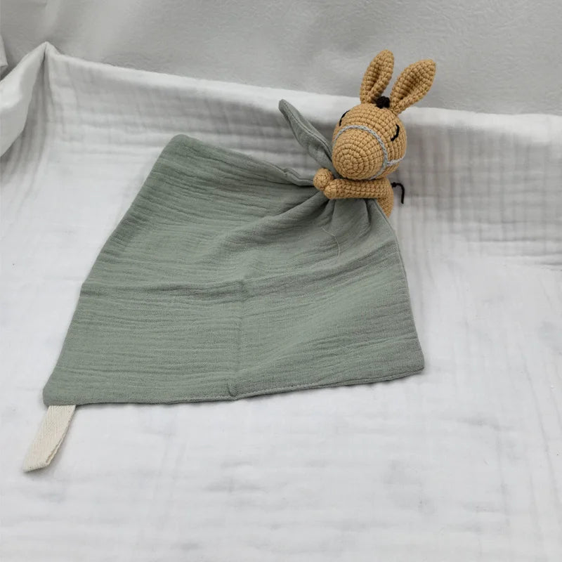 Baby Sleeping Toy Soother Towel Bib Animal Bear Cow Doll Infants Soft Comfort Bib Lovely Animal Baby Security Blanket with Noise