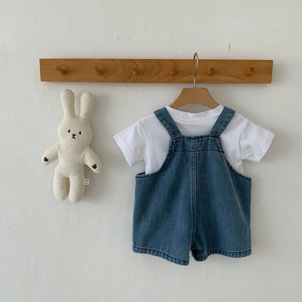 Baby Clothes for Girls Boys T Shirt with Denim Jumpsuit Newborn Clothes Set 2pcs