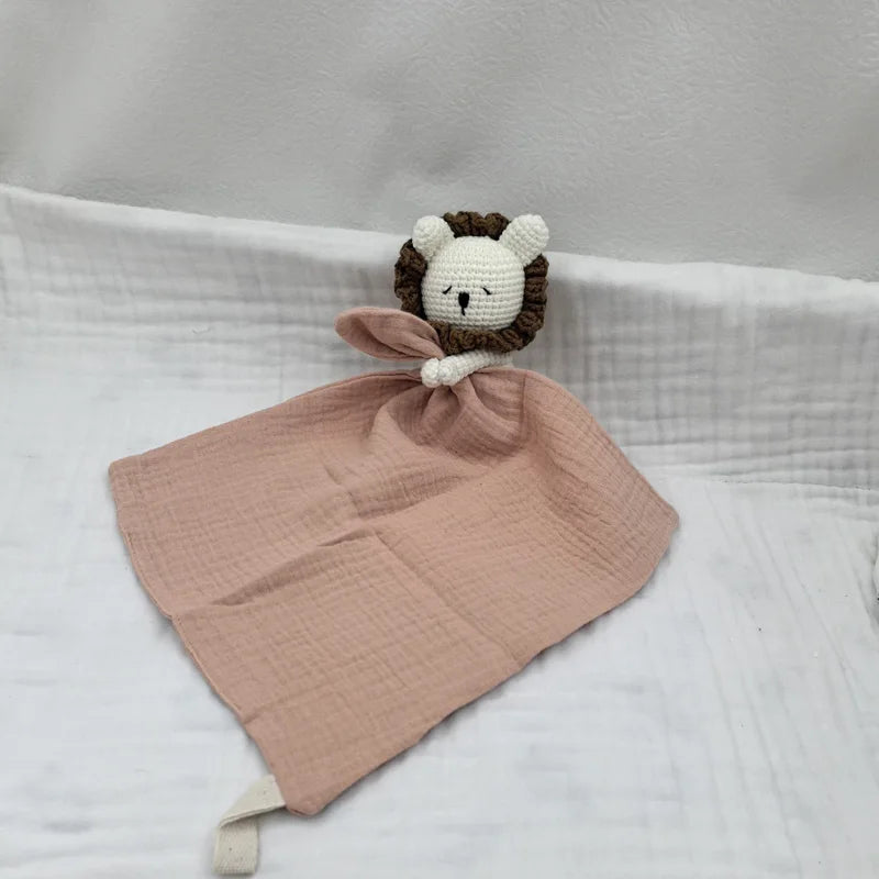 Baby Sleeping Toy Soother Towel Bib Animal Bear Cow Doll Infants Soft Comfort Bib Lovely Animal Baby Security Blanket with Noise