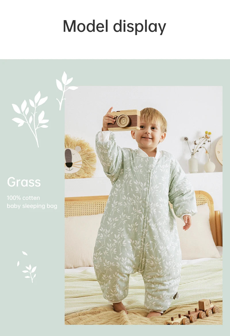 Sleeping Bag For Children 1-4 Years Neck Protection Warm Windproof 3 Zippers Design Removable Sleeves Baby Sleeping Bag 2.5Tog