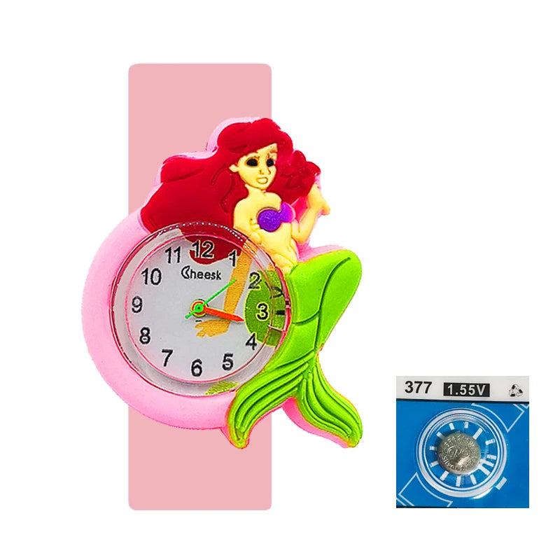 Baby Watch 3D Cartoon Kids Birthday Gift Old Girl Boy Children Study Time Toy Watch Clock Free Spare Battery