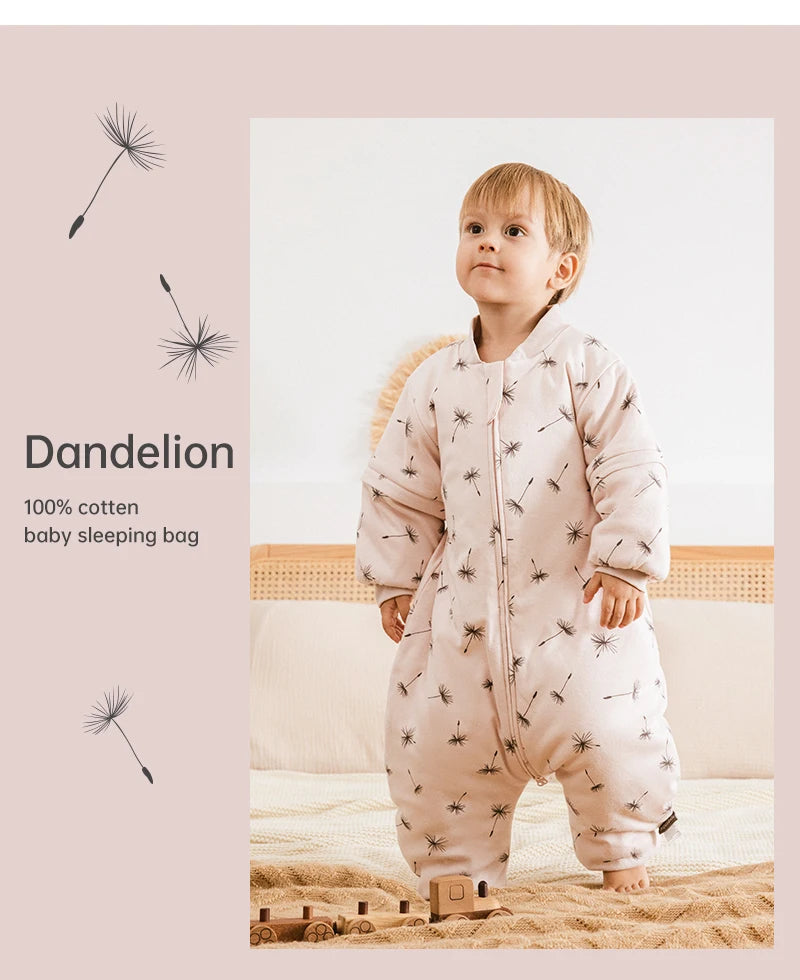 Sleeping Bag For Children 1-4 Years Neck Protection Warm Windproof 3 Zippers Design Removable Sleeves Baby Sleeping Bag 2.5Tog