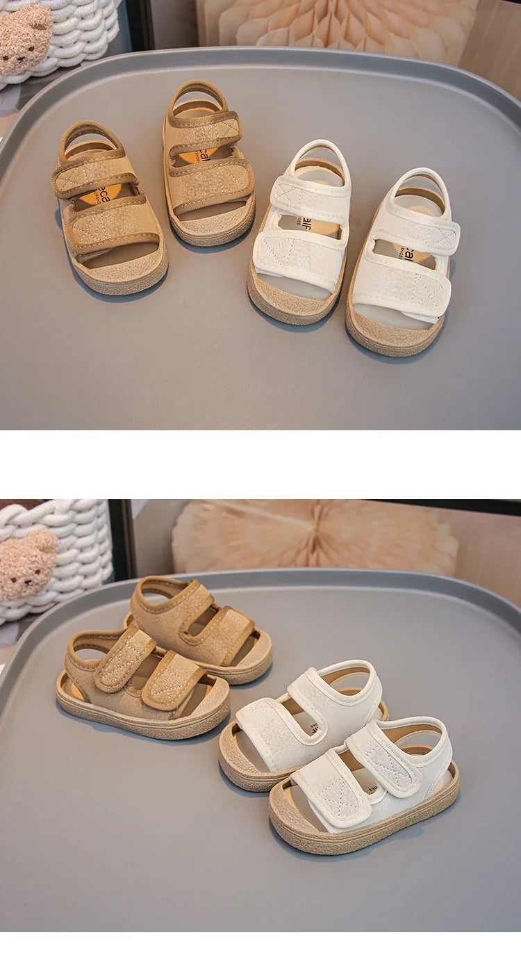 Baby Walking Shoes Toes Capped Soft Sole Boys Girls Casual Shoes Non-slip Retro 2025 Summer New Kids Beach Shoes Comfortable
