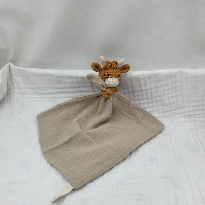 Baby Sleeping Toy Soother Towel Bib Animal Bear Cow Doll Infants Soft Comfort Bib Lovely Animal Baby Security Blanket with Noise