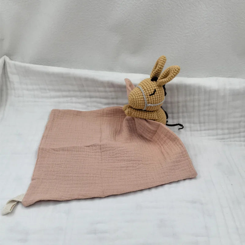 Baby Sleeping Toy Soother Towel Bib Animal Bear Cow Doll Infants Soft Comfort Bib Lovely Animal Baby Security Blanket with Noise