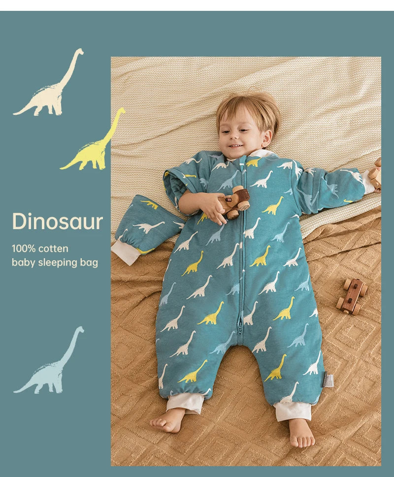 Sleeping Bag For Children 1-4 Years Neck Protection Warm Windproof 3 Zippers Design Removable Sleeves Baby Sleeping Bag 2.5Tog