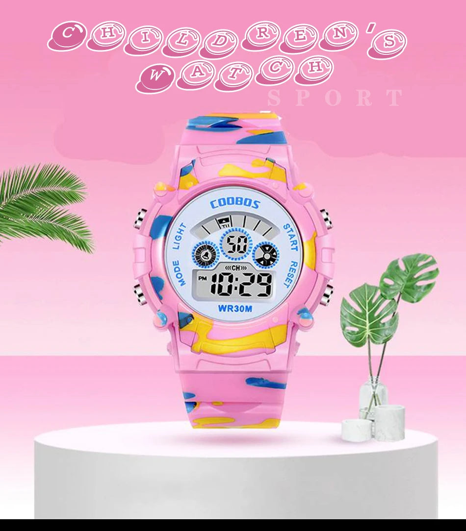 2023 New Boys Sports Military Kids Digital Watches Student Childrens Watch Fashion Luminous LED Alarm Camouflage Girls Clock