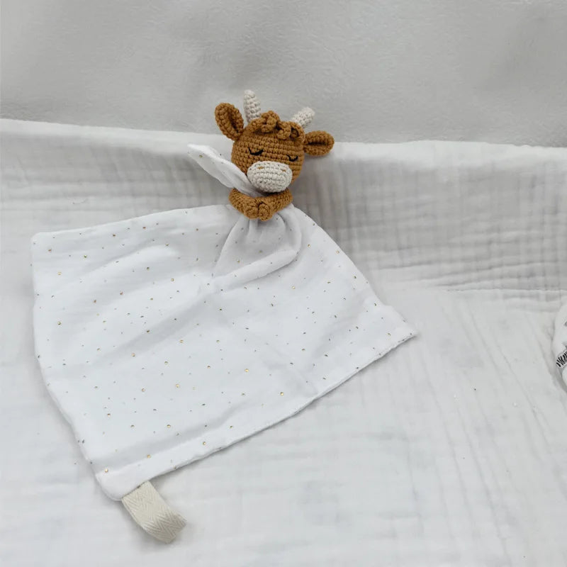 Baby Sleeping Toy Soother Towel Bib Animal Bear Cow Doll Infants Soft Comfort Bib Lovely Animal Baby Security Blanket with Noise