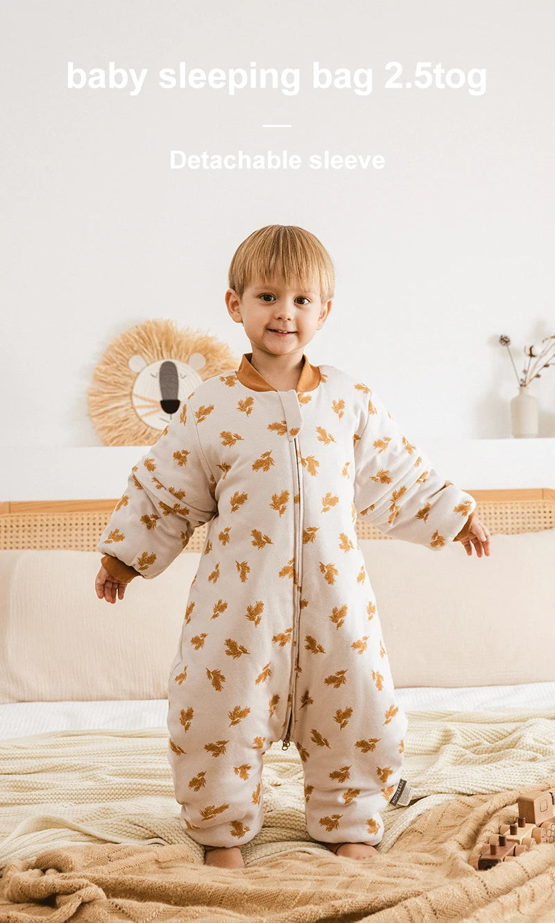 Sleeping Bag For Children 1-4 Years Neck Protection Warm Windproof 3 Zippers Design Removable Sleeves Baby Sleeping Bag 2.5Tog