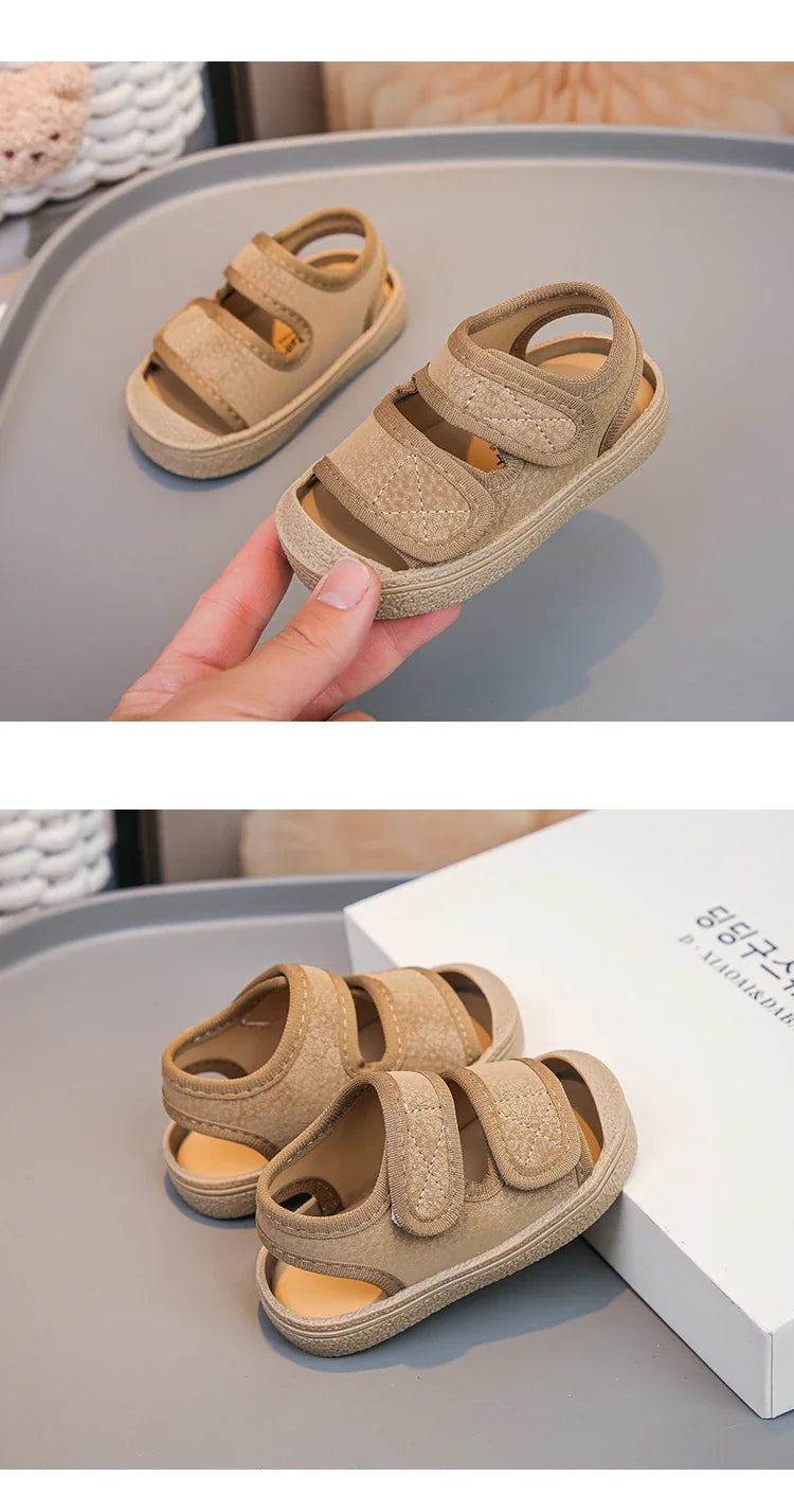 Baby Walking Shoes Toes Capped Soft Sole Boys Girls Casual Shoes Non-slip Retro 2025 Summer New Kids Beach Shoes Comfortable