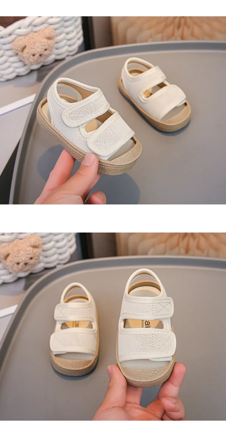 Baby Walking Shoes Toes Capped Soft Sole Boys Girls Casual Shoes Non-slip Retro 2025 Summer New Kids Beach Shoes Comfortable