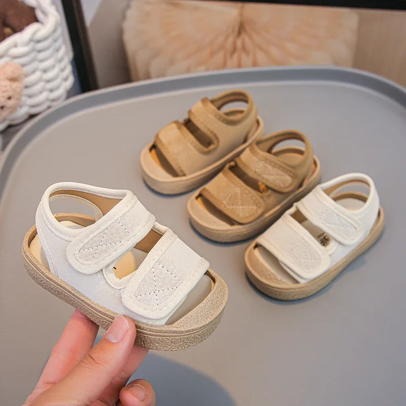Baby Walking Shoes Toes Capped Soft Sole Boys Girls Casual Shoes Non-slip Retro 2025 Summer New Kids Beach Shoes Comfortable