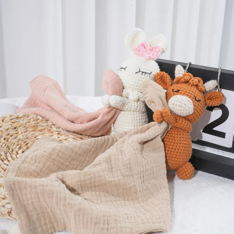 Baby Sleeping Toy Soother Towel Bib Animal Bear Cow Doll Infants Soft Comfort Bib Lovely Animal Baby Security Blanket with Noise