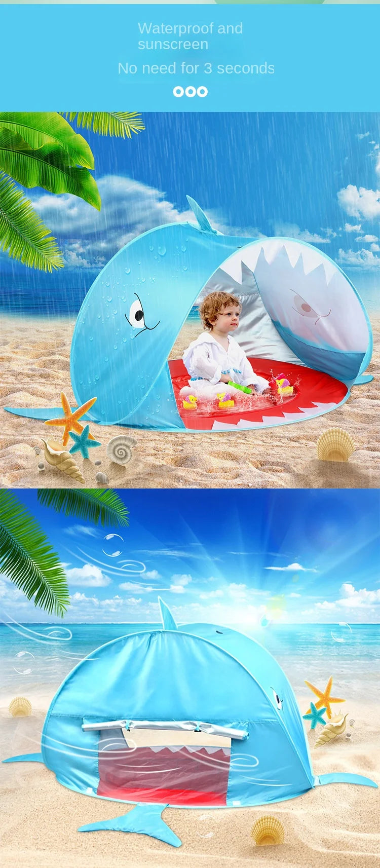 Portable Outdoor Baby Beach Tent with Pop Up Pool UV Sun Shelter  for Infant Child Water Play Toys Indoor House Tent Toys