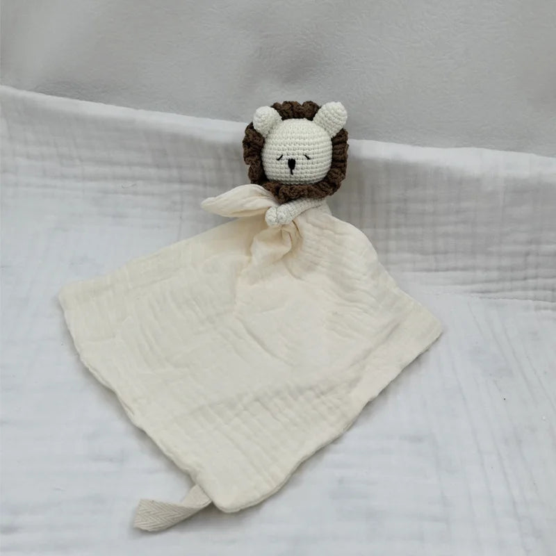 Baby Sleeping Toy Soother Towel Bib Animal Bear Cow Doll Infants Soft Comfort Bib Lovely Animal Baby Security Blanket with Noise