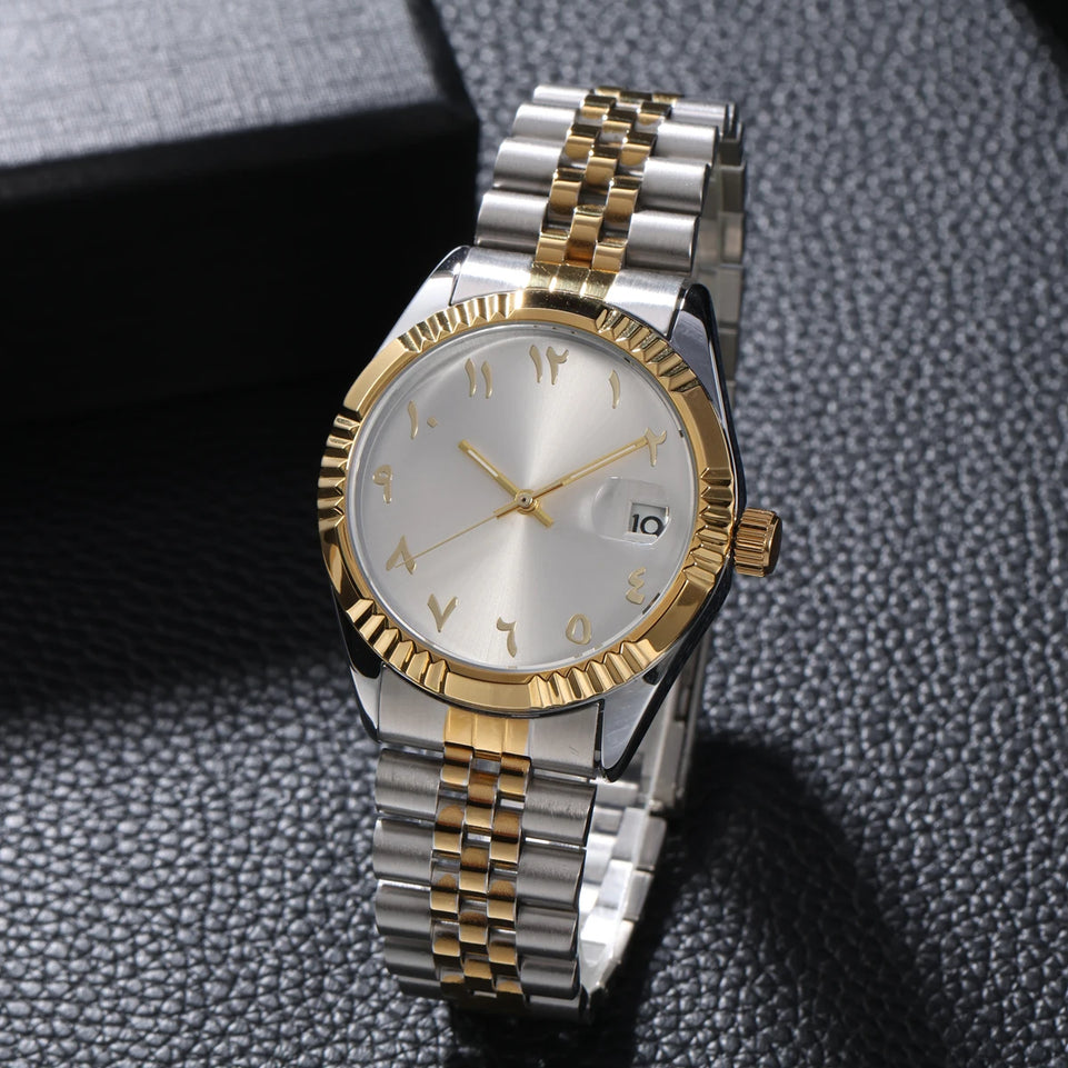 Baby Blue Arabic Watches Unisex Steel Watchband Mechanical Wristwatch Waterproof