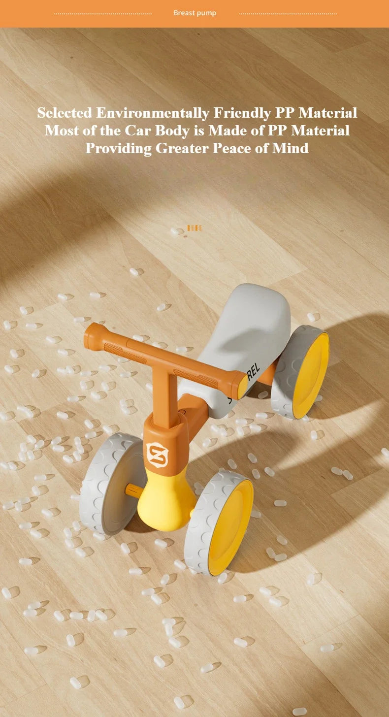 Baby Balance Bike 4-Wheel Walker with No Pedal First Toddler Outdoor Ride-On Toy Kids Birthday Gift for 1-3 Year Olds