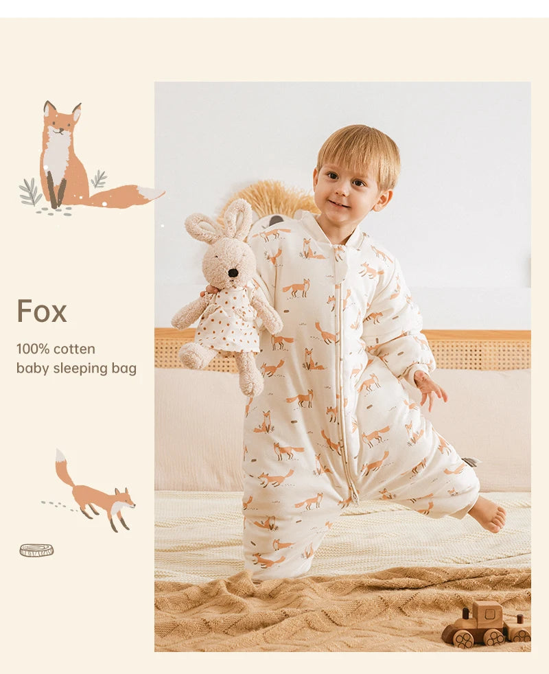 Sleeping Bag For Children 1-4 Years Neck Protection Warm Windproof 3 Zippers Design Removable Sleeves Baby Sleeping Bag 2.5Tog