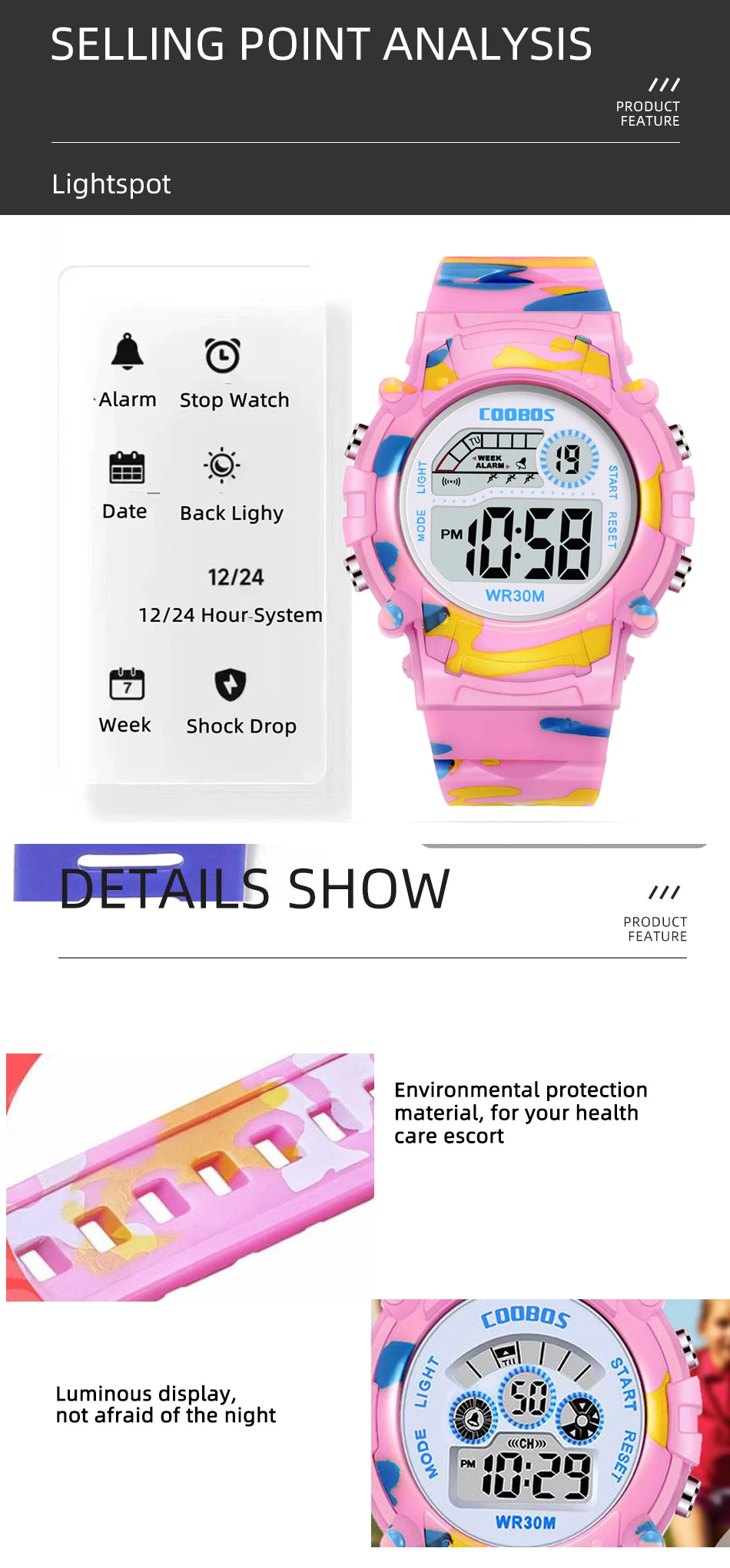 2023 New Boys Sports Military Kids Digital Watches Student Childrens Watch Fashion Luminous LED Alarm Camouflage Girls Clock