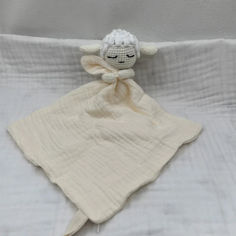 Baby Sleeping Toy Soother Towel Bib Animal Bear Cow Doll Infants Soft Comfort Bib Lovely Animal Baby Security Blanket with Noise
