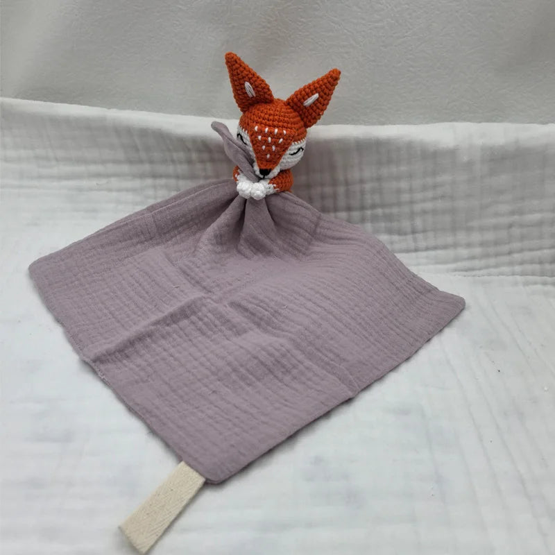 Baby Sleeping Toy Soother Towel Bib Animal Bear Cow Doll Infants Soft Comfort Bib Lovely Animal Baby Security Blanket with Noise