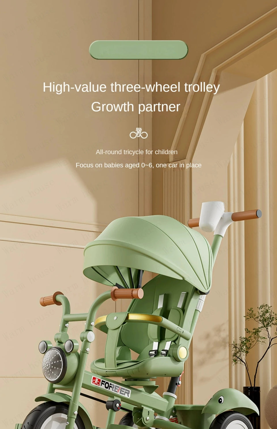 New Children's Tricycle,Reclining and Sitting Foldable Portable Stroller,1-6 Years Old Multifunctional Children's Bicycle