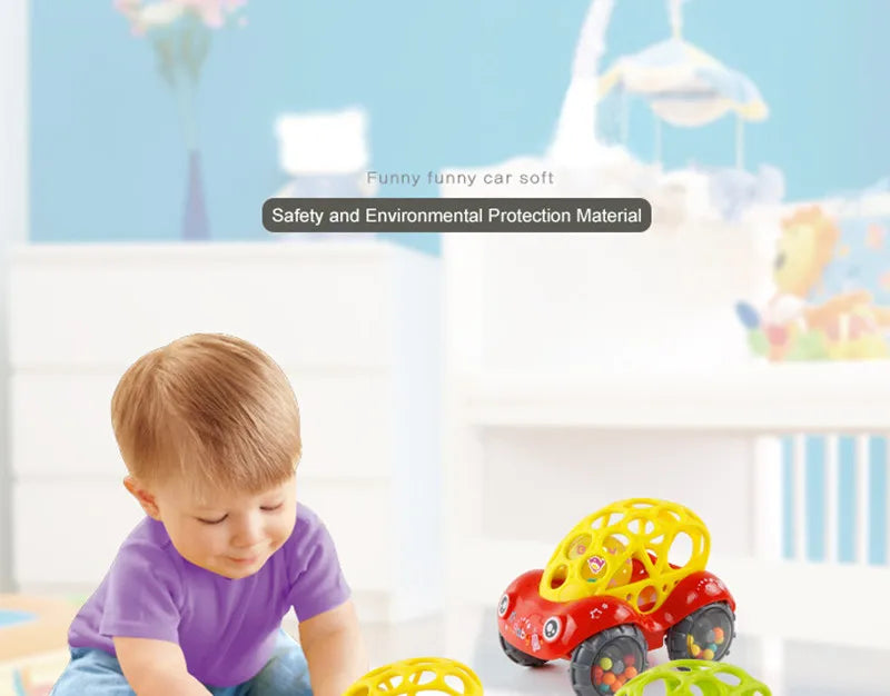 Baby Car Toys for 6 12 Months Friction Car Infant Soft Rubber Inertial Push and Go Vehicles Roll Car Hand Rattle Gift for Kids