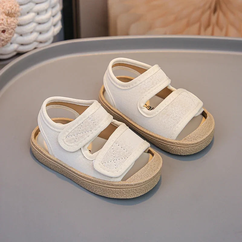 Baby Walking Shoes Toes Capped Soft Sole Boys Girls Casual Shoes Non-slip Retro 2025 Summer New Kids Beach Shoes Comfortable
