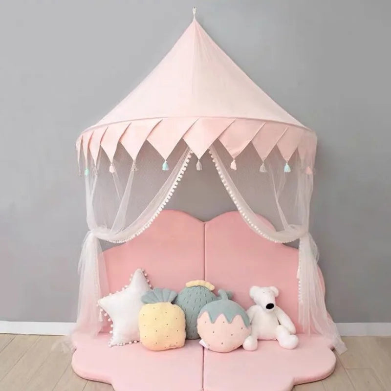 Children Play House Castle Kid Teepee Tents Cotton Foldable Tent Canopy Bed Curtain Baby Crib Netting Girls Boy Room Decoration