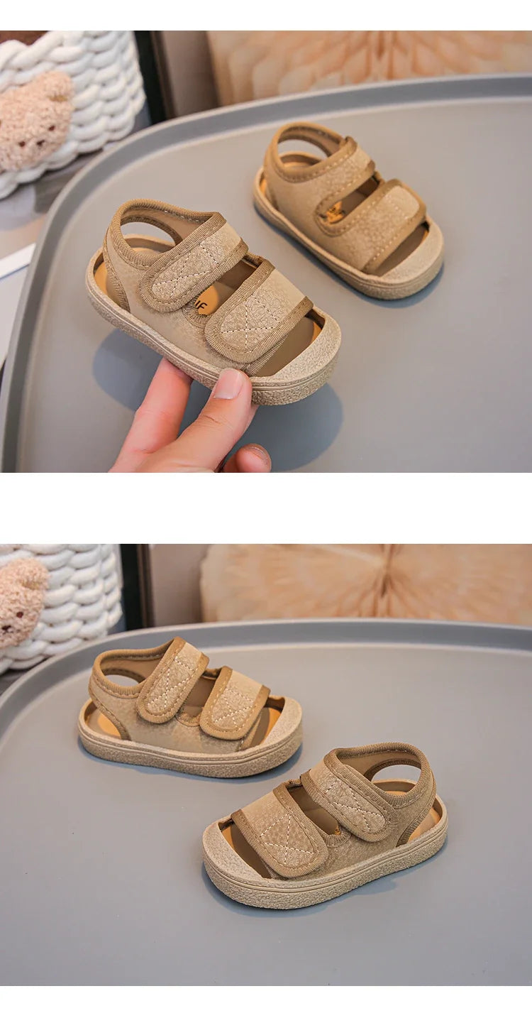 Baby Walking Shoes Toes Capped Soft Sole Boys Girls Casual Shoes Non-slip Retro 2025 Summer New Kids Beach Shoes Comfortable