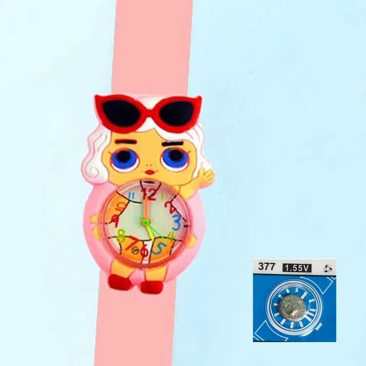 Baby Watch 3D Cartoon Kids Birthday Gift Old Girl Boy Children Study Time Toy Watch Clock Free Spare Battery