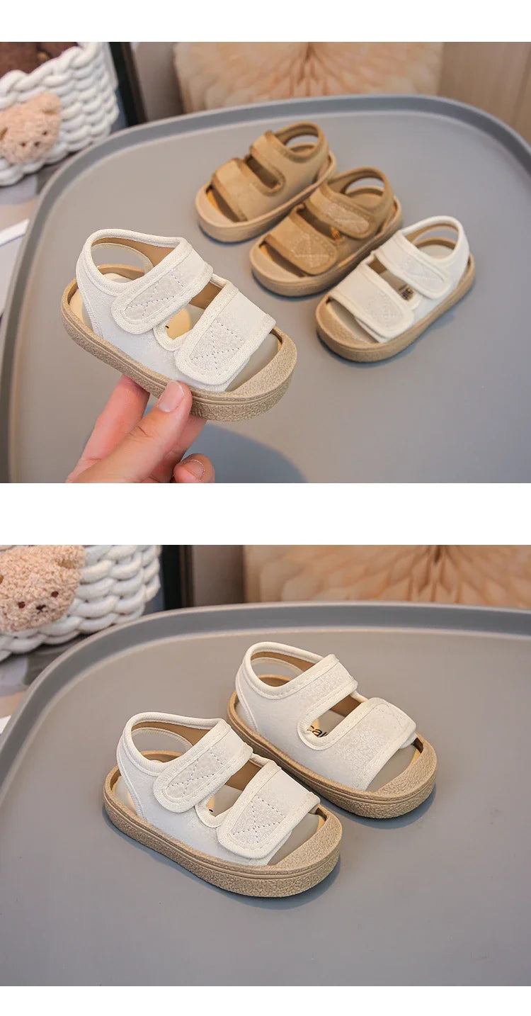 Baby Walking Shoes Toes Capped Soft Sole Boys Girls Casual Shoes Non-slip Retro 2025 Summer New Kids Beach Shoes Comfortable